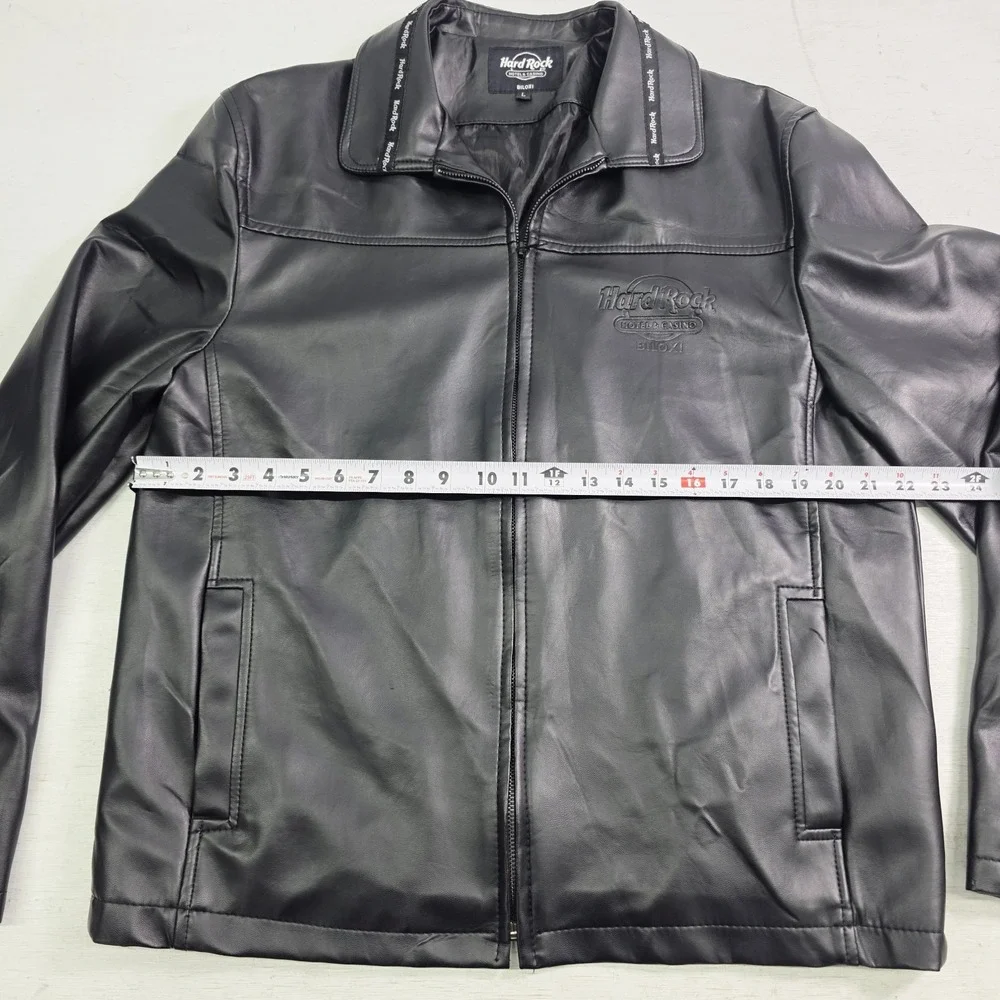 Hard Rock Hotel & Casino Biloxi, MS Black‎ Faux Leather Jacket Rare Men's L EUC